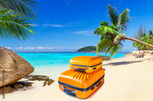 Fototapeta Naklejka Na Ścianę i Meble -  Summer holidays with baggages on the tropical beach
