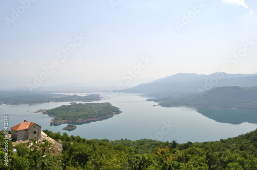 Summer view of the Slansko Lake with islands near Niksic town  Montenegro