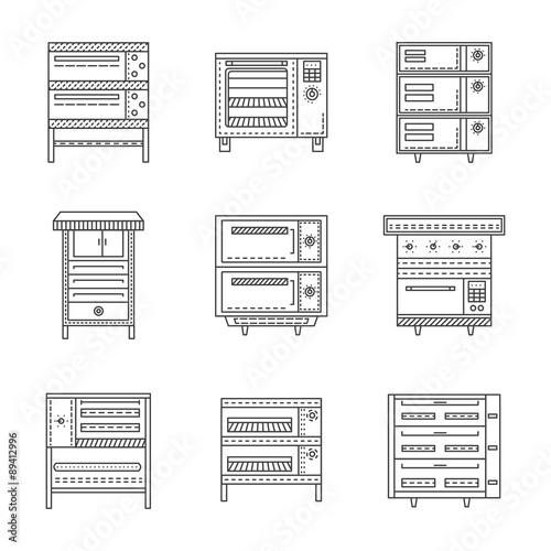 Stoves and ovens thin line vector icons