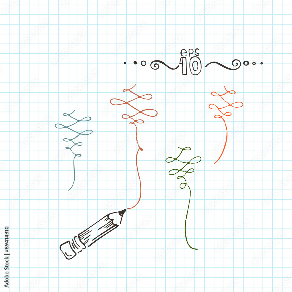 Vector set of four hand-painted arabesques and pencil. Doodle Vector set of four hand-painted arabesques and pencil. Doodle