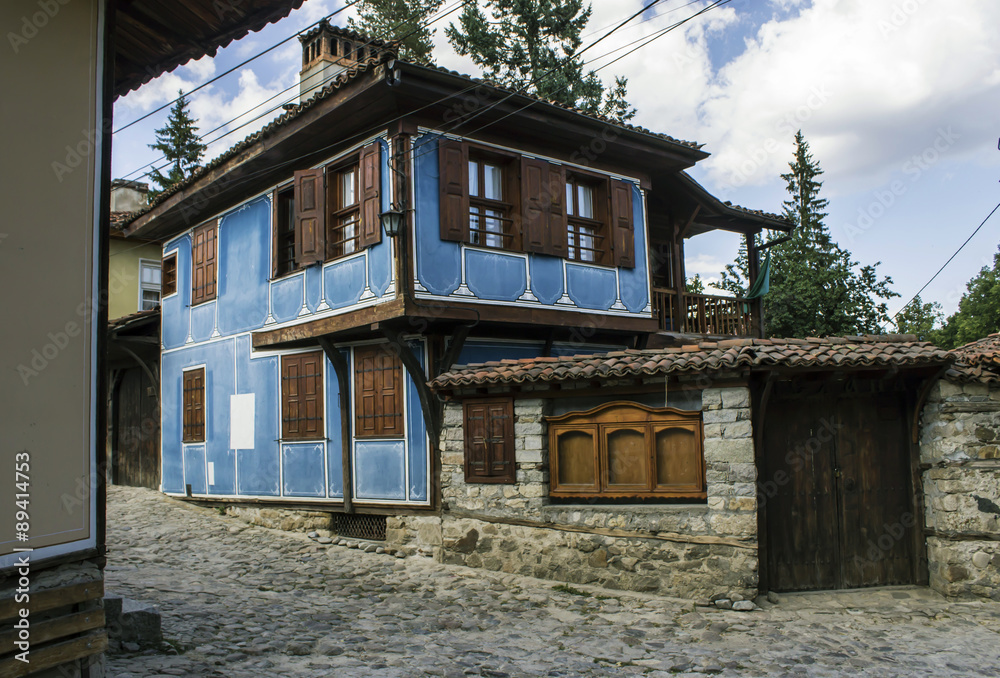 A narrow street in town of Koprivshtitsa, Bulgaria