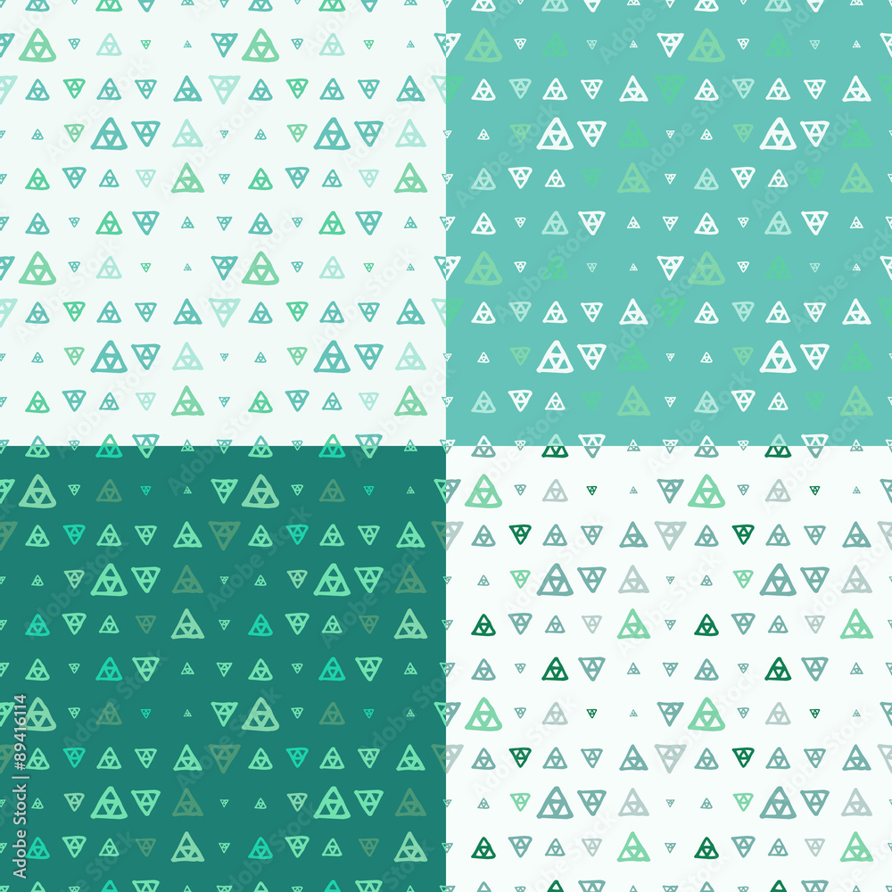 Fototapeta premium Set of vector seamless pattern of colored triangles drawn by hand