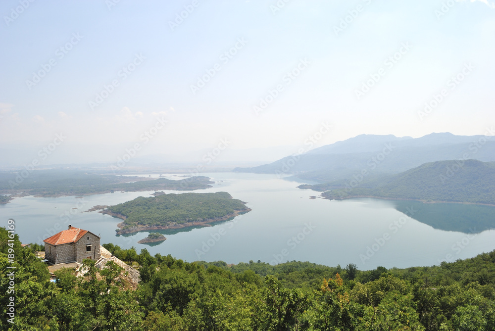 Summer view of the Slansko Lake with islands near Niksic town, Montenegro