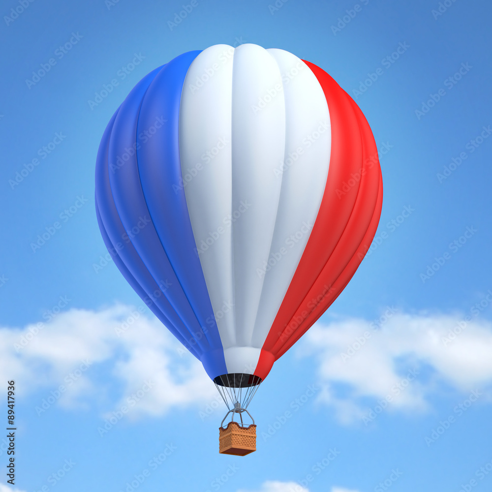 Obraz premium Balon na ogrzane powietrze z francuską flagą