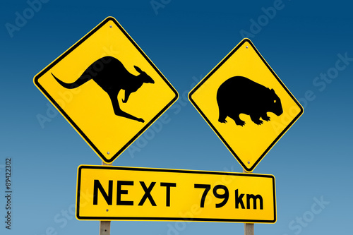 Kangaroo and wombat warning sign Australia