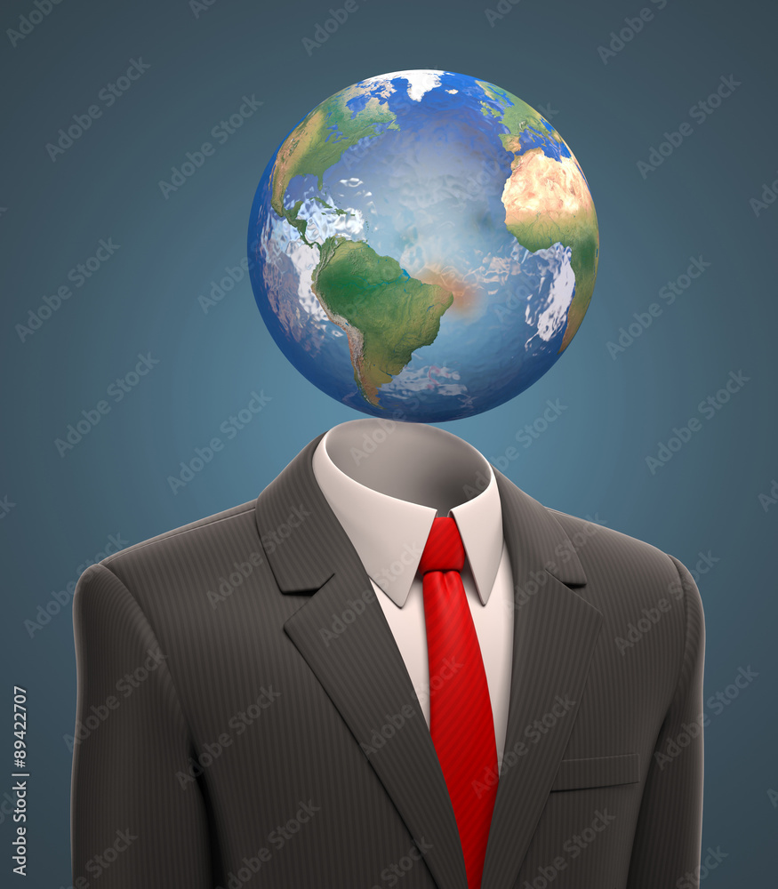business man with a globe for a head business man with a globe for a head