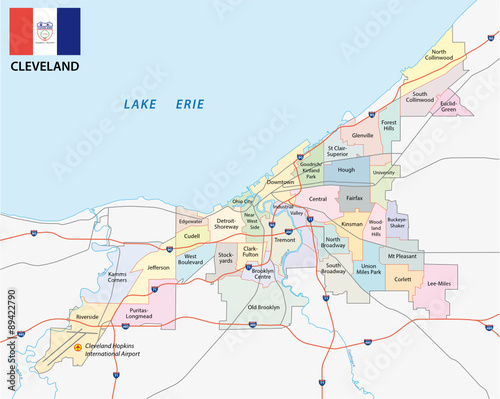 cleveland administrative map with flag