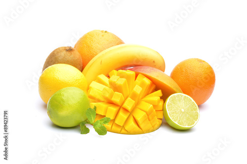 Exotic fruits on a white background