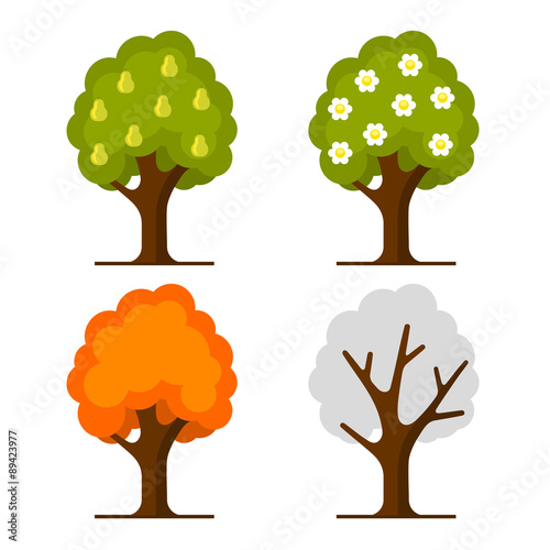 Pear Tree Set on White Background. Vector