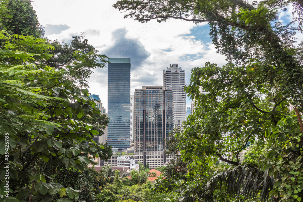 Fototapeta premium a modern city surrounded by jungle