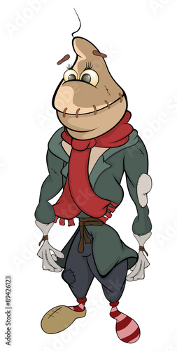  illustration of a funny scarecrow. Cartoon