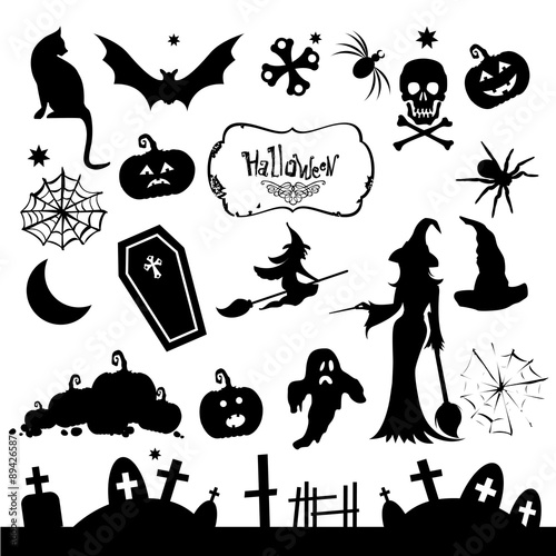 Set of silhouettes for Halloween party. Funny and scary silhouet photo