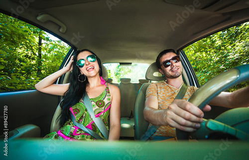 Young Couple Driving Along Country Road. © davit85