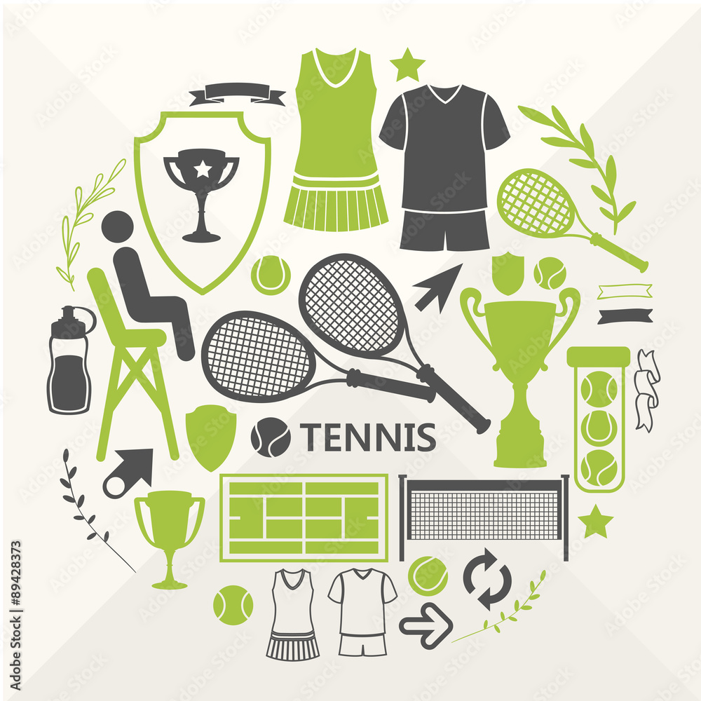 Vector illustration with sports objects for tennis.
