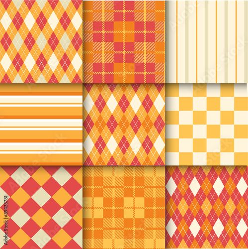 Set of seamless backgrounds with pattern striped, chess, checker