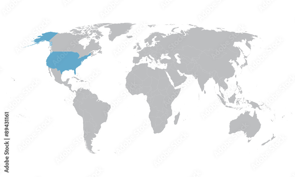 world map with indication of United States