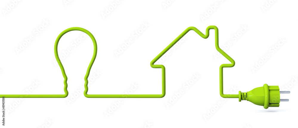 Green power plug - light bulb - house Green power plug - light bulb - house