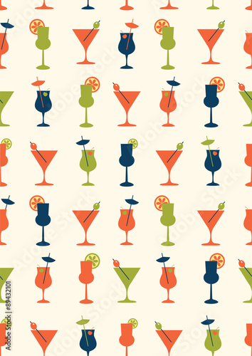 Vector illustration with seamless cocktails background.