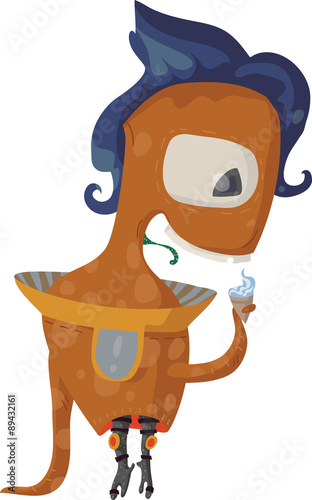 Cute strange monster with icecream