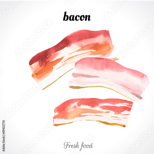 Watercolor illustration of a painting technique. Fresh organic food. Bacon