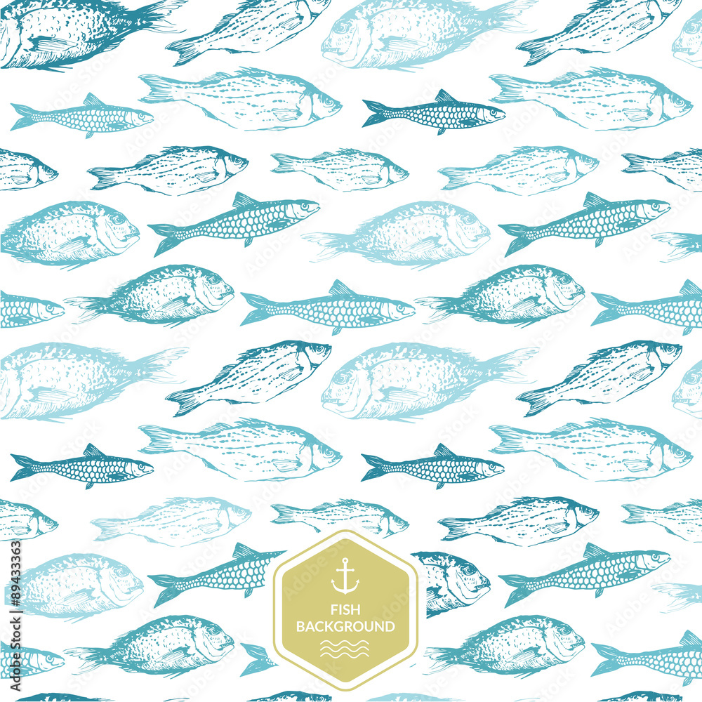 Vector background with drawing fish.