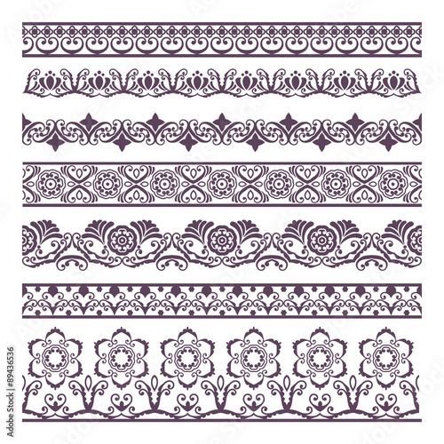 Border Floral Silhouettes Illustration Set for banners and ethn