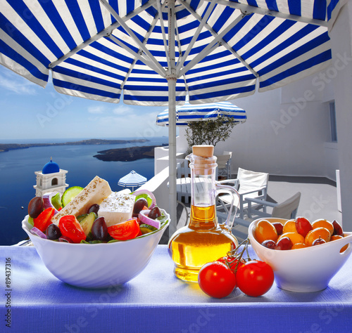 Greek salad on Santorini island in Greece