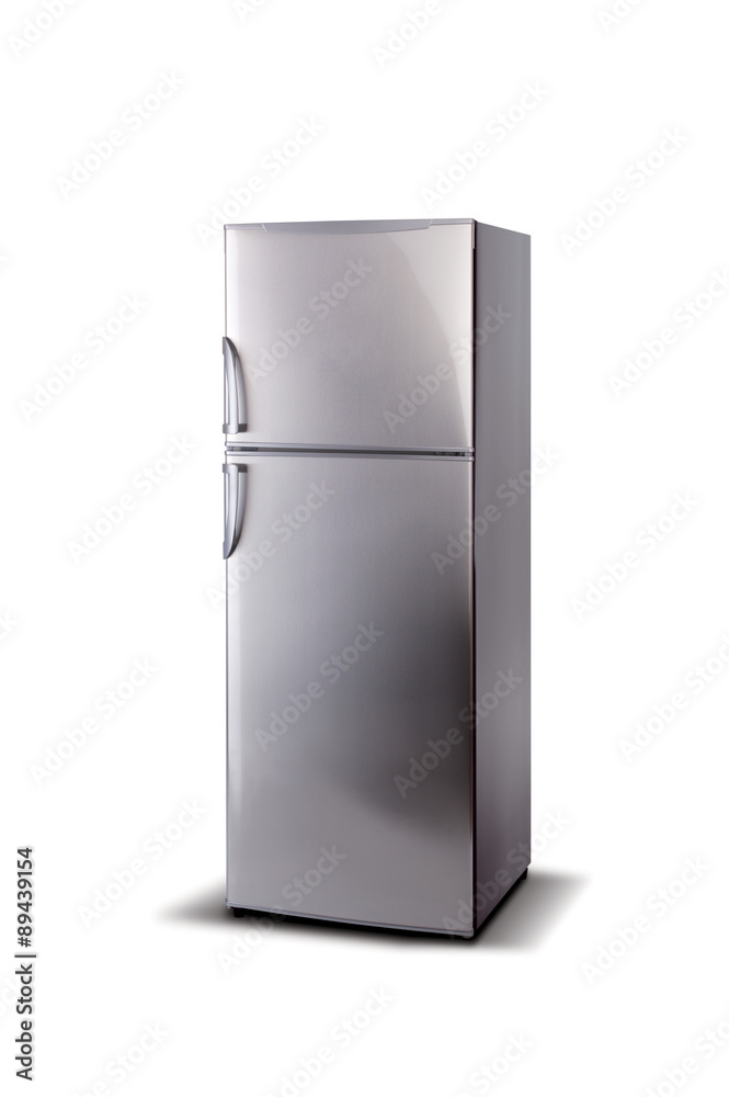 Stainless steel refrigerator isolated on white Stainless steel refrigerator isolated on white