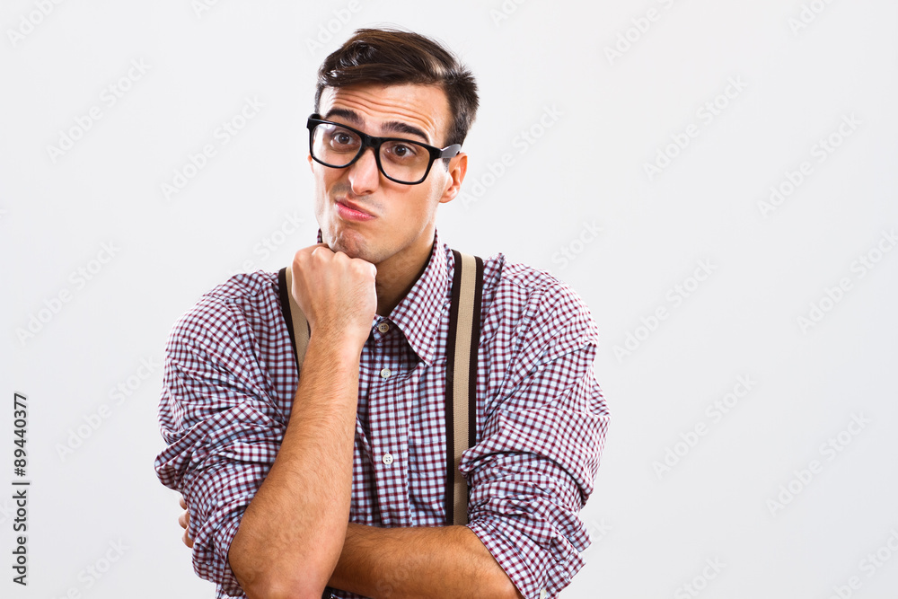 Nerdy man thinking