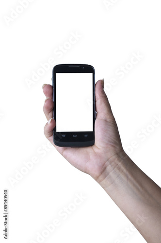 woman holding smartphone isolated