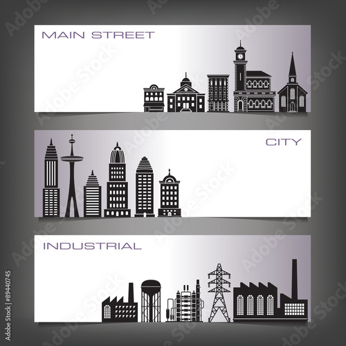 Three Building Banners with Space for Type
