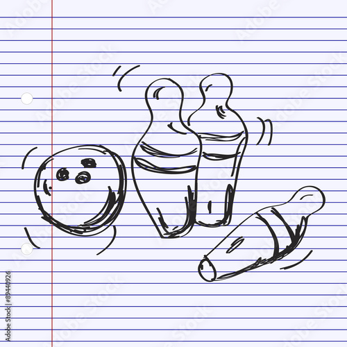 Simple doodle of a bowling ball and skittles