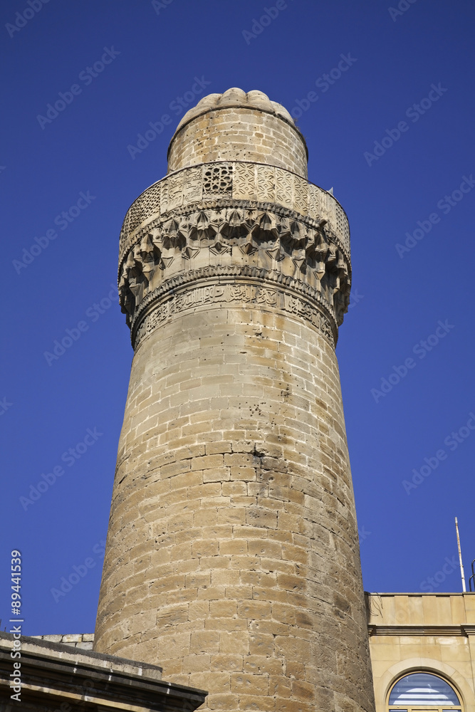 Minaret of Cuma mosque in Baku. Azerbaijan   