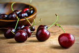Group of Fresh cherry on wooden table