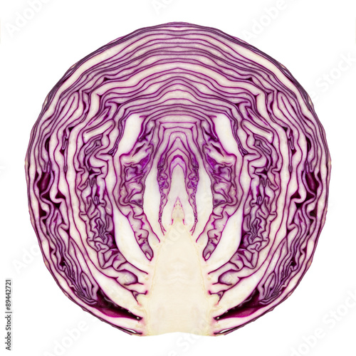 Red cabbage cut in half and made symmetric