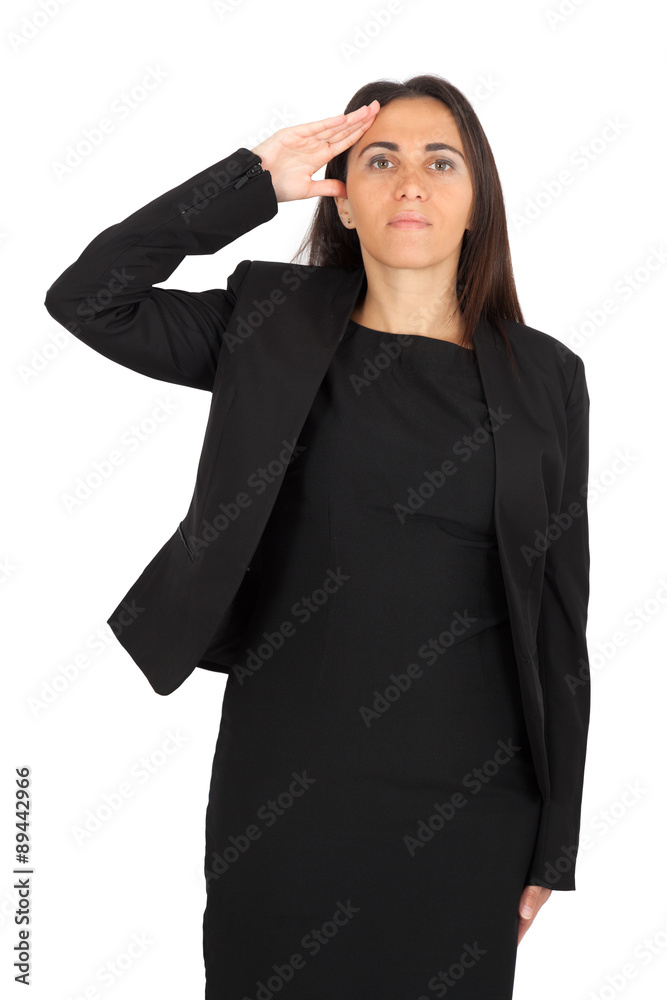 Beautiful woman doing different expressions in different sets of clothes: at attention Beautiful woman doing different expressions in different sets of clothes: at attention