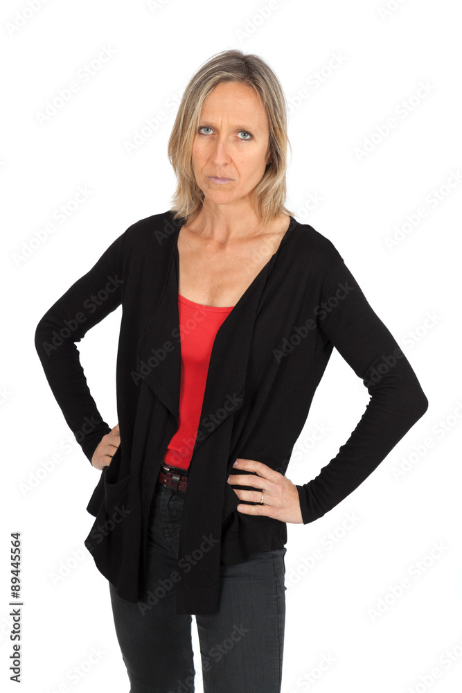 Beautiful woman doing different expressions in different sets of clothes: angry Beautiful woman doing different expressions in different sets of clothes: angry