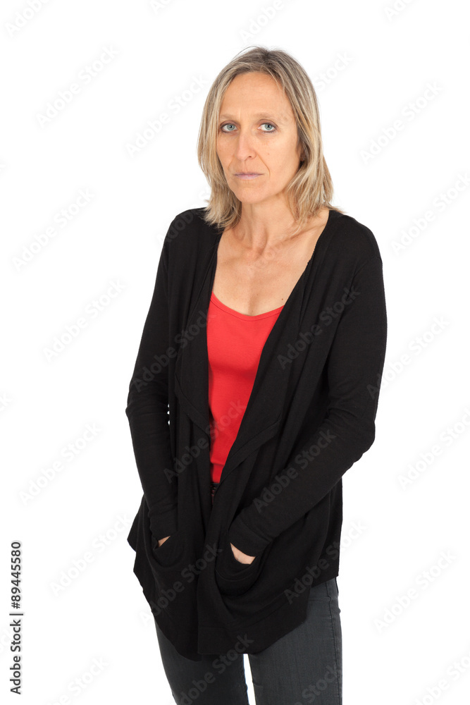 Beautiful woman doing different expressions in different sets of clothes: sad Beautiful woman doing different expressions in different sets of clothes: sad