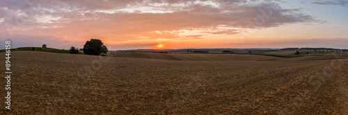 Panoramafoto geerntete Felder bei Sonnenuntergang