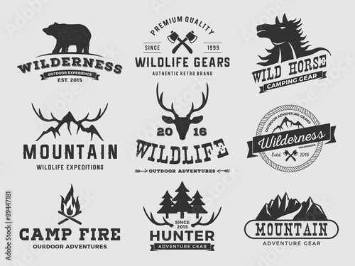Set of outdoor wilderness adventure and mountain badge logo, emblem logo, label design | Vector illustration resize-able and free font used