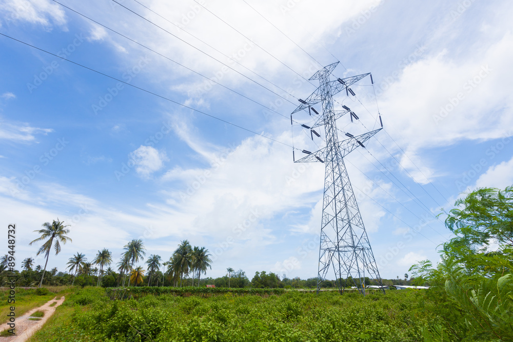 High voltage post in green field