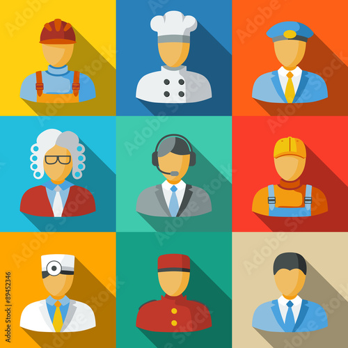 Flat icons with people faces of different professions - cook