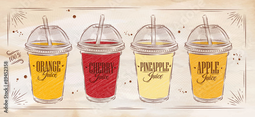 Poster set of juice retro