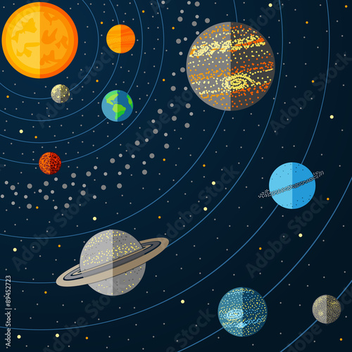 Illustration of a solar system with planets. Vector