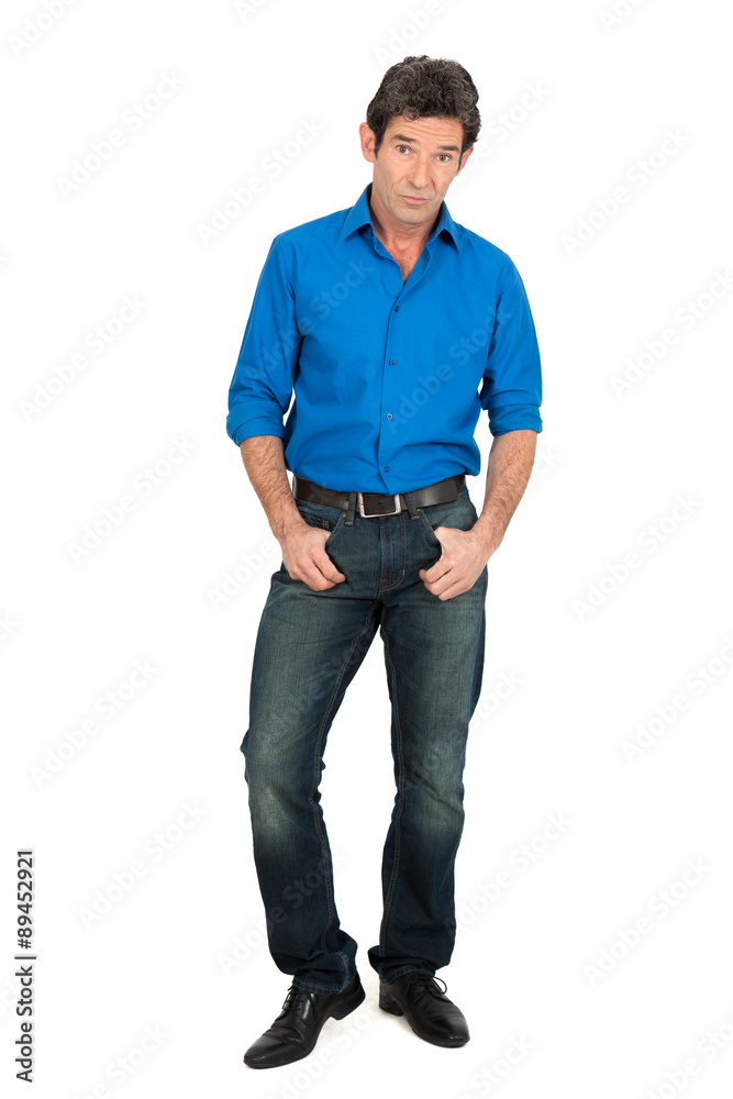 Fototapeta premium Handsome man doing different expressions in different sets of clothes: posing
