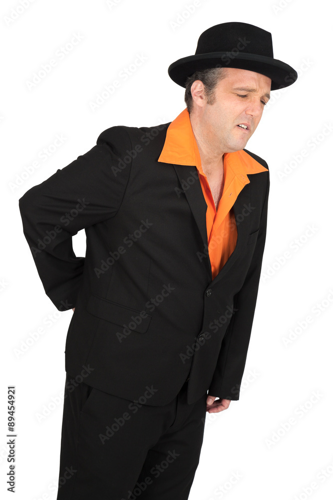Handsome man doing different expressions in different sets of clothes: backache Handsome man doing different expressions in different sets of clothes: backache