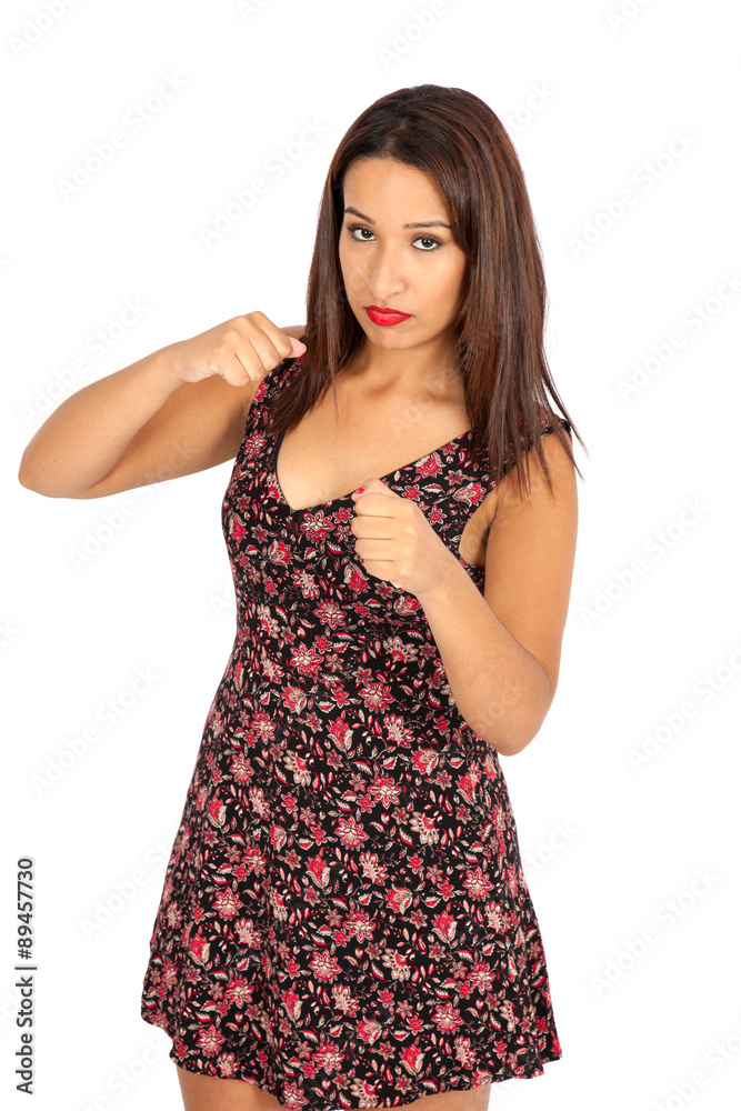 Beautiful woman doing different expressions in different sets of clothes: boxe Beautiful woman doing different expressions in different sets of clothes: boxe