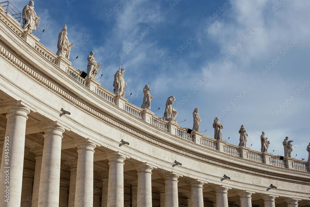 statues of apostles on Saint Peter Cathedral in Rome. Vatican