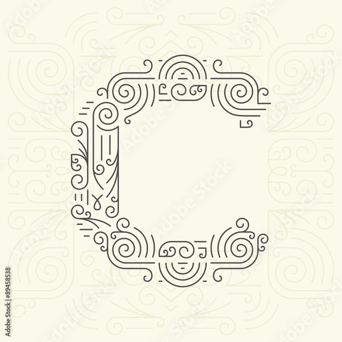 Golden Monogram Design element for Labels and Badges. Letter C