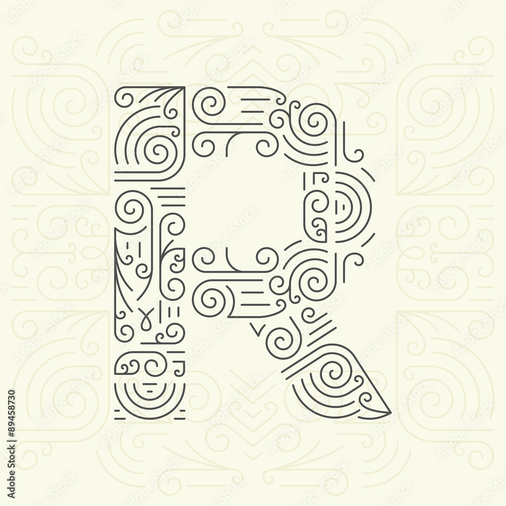 Golden Monogram Design element for Labels and Badges. Letter R